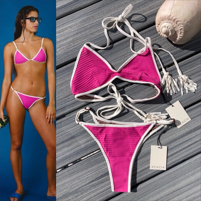 Acacia Set - Piped Devy Bikini Top & Relle Cheeky Bottom In Protea Dual Rib - M